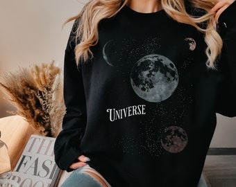 Universe Stars Moon Planets Celestial Sudadera ultra cómoda, Zodiac Astrology Astro Vintage Sweater, Unisex Chic Top, Idea de regalo única