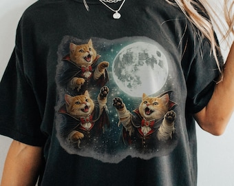 Vampire Cats Full Moon Halloween Shirt, Three Orange Tabby Tee