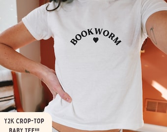 Bookworm Y2K Crop Top. 90&#39;s Retro Adult Baby Tee, Love Reading Baby Tee, Book Lover Shirt