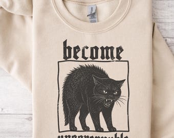 Become Ungovernable Black Cat Sweatshirt, Feral Punk Grunge Crewneck