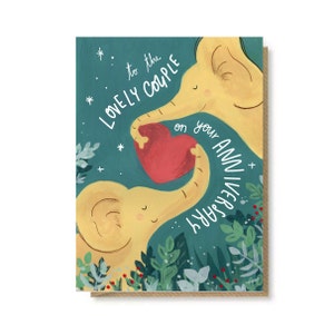 Tarjeta de aniversario de elefantes, tarjeta de felicitación de aniversario, tarjeta de amor, tarjeta de pareja feliz, tarjeta para él, tarjeta para ella, feliz día de San Valentín