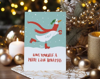 Weihnachtskarte, Honkmas Weihnachtskarte, Weihnachtskarte von der Gans, Skiing Goose Cards, Tier Weihnachtskarte, Winter Weihnachtskarte