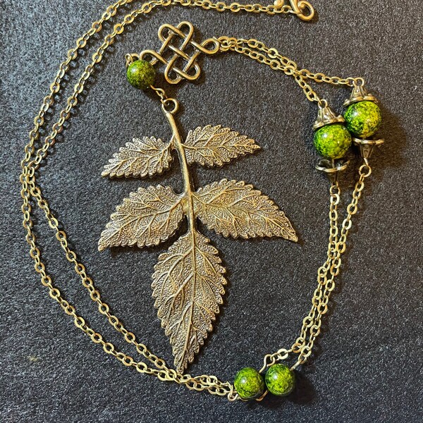Large Leaves & Dyed Quartz Necklace
