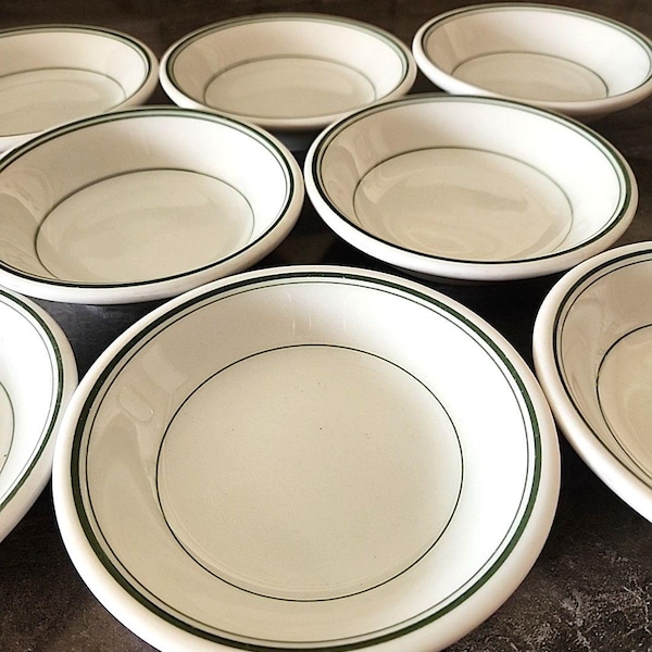 Lot 8 Berry Bowls 1950's Sterling China Restaurant Ware Double Green Stripe Retro 5"