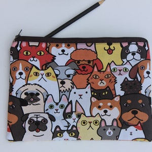 Pencil case | Dogs and cats fabric pencil case for animal lovers ~ fully lined zippered pouch.