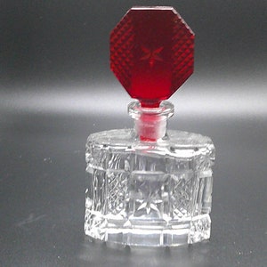 Vintage Cut Crystal Perfume Bottle with Ruby Glass Stopper