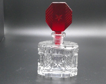 Vintage Cut Crystal Perfume Bottle with Ruby Glass Stopper