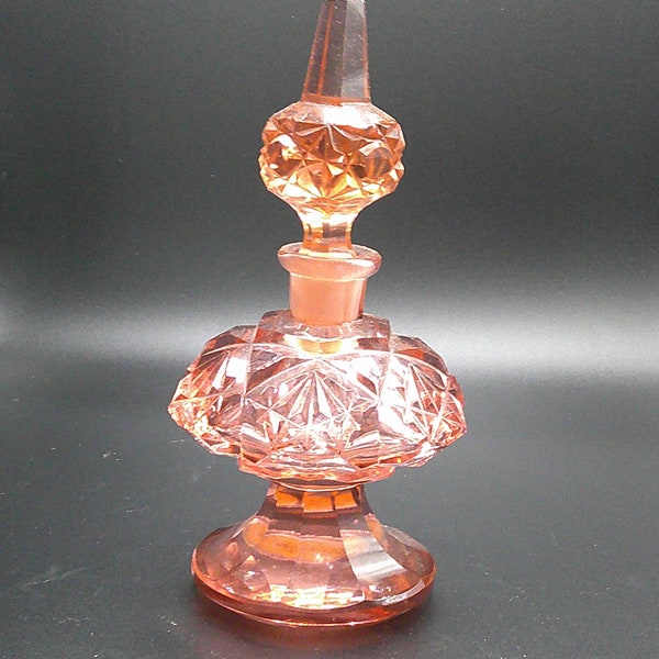 Vintage IRice Pink Cut Glass Perfume Bottle