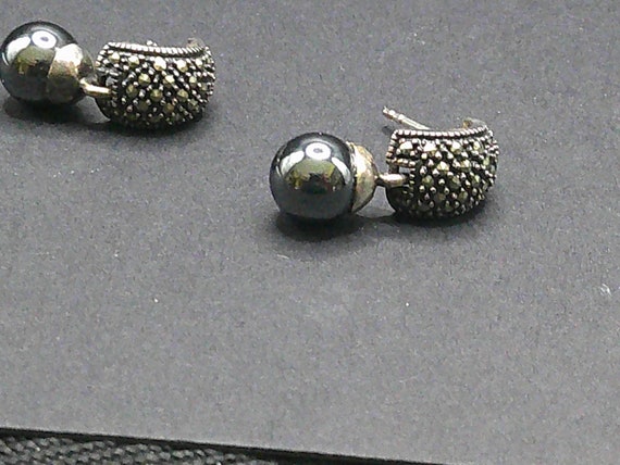 Hematite, Marcasite, Sterling Silver Earrings - image 1