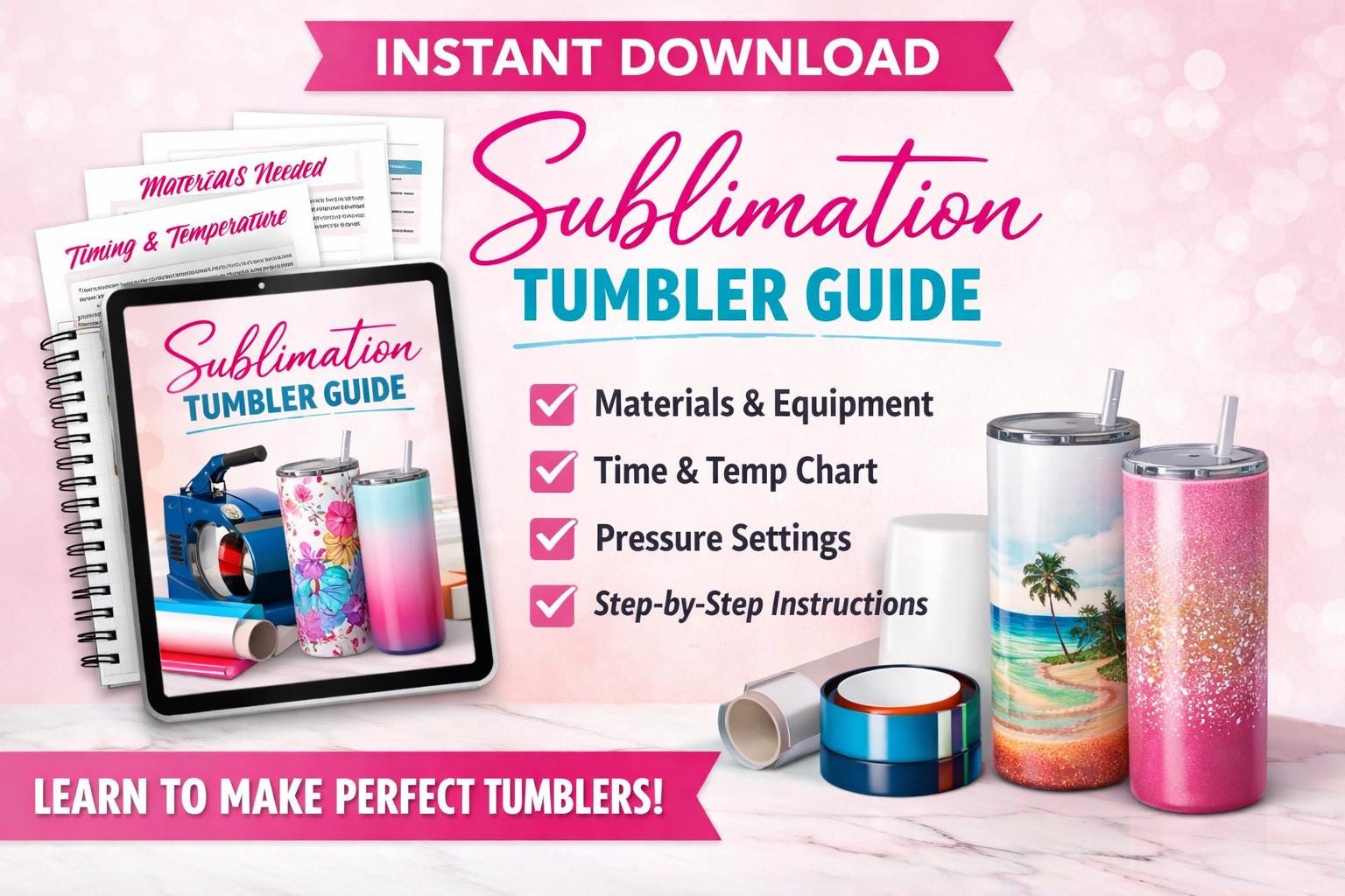 Sublimation Timer Sublimation Tumbler Guide PDF | Time Temp Pressure Chart | Beginner ...