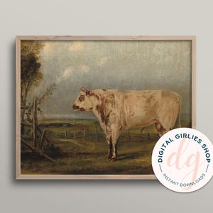 PRINTABLE digital download vintage cow bull wall art boho country farmhouse kitchen decor nature inspired
