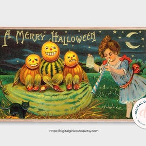 FRAME TV Halloween Art / Cartolina d'epoca di Halloween "Un allegro Halloween" 1910