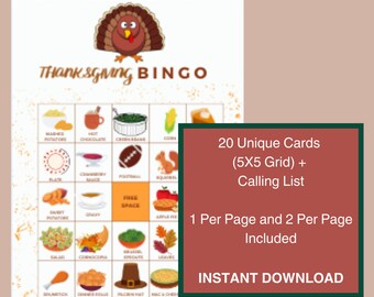 Thanksgiving Bingo, 20 Thanksgiving Bingo Cards, Thanksgiving Family Activity, Kids Thanksgiving Party Game, Thanksgiving Classroom Activity