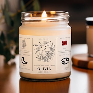 Birthdate Candle Personalized Zodiac Birthmonth Flower Stone Candle, Astrology Gifts for Her, Birthday Candle Zodiac Gift for women