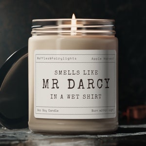 Smells like Mr Darcy Pride and Prejudice Soy Candle, Funny Reader Jane Austen Book Lover Gift Librarian Teacher Girlfriend Christmas Gift