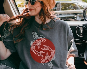 Streetwear Koi Unisex T-shirt, Japanese Fish Pond Tee, Urban Style Apparel, Graphic Print Shirt, Asian Fashion Tee