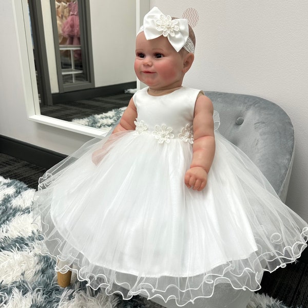 Robe bébé blanc chaud | Robe de baptême | Robe de demoiselle d'honneur pour bébé et tout-petit | Robe de baptême | Robe de cérémonie de baptême | Robe de séance photo