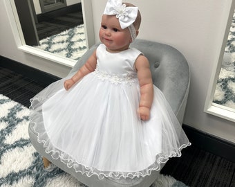 White Baby Dress | Baptism Dress | Flower Girl Dress for Baby & Toddler | Christening Dress | Naming Ceremony Dress | Photoshoot Dress