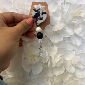 Cow print badge reel