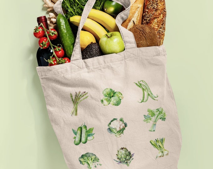 Farmers Market Veggie Grocery Tote Bag, Gardener Tote Bag, Plant Lady Bag, Gift For Vegetarian, Sustainable & Reusable Grocery Market Bag