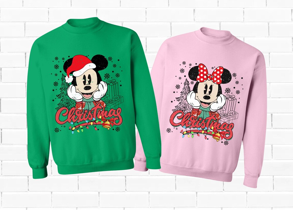Retro Mickey Christmas Sweatshirts, Minnie Sweatshirts, Custom Minnie Mickey Sweatshirts, Disney Christmas Sweatshirt, Family Sweatshirt Designed By Shirttrendz