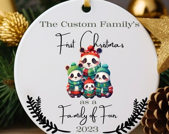 First Christmas as Family of Four, Baby's First Christmas, Christmas Otter, Christmas Gift, Ornament Gift, Panda Family