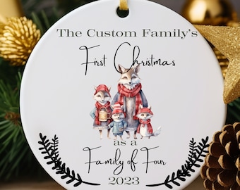 First Christmas as Family of Four, Baby's First Christmas, Christmas Otter, Christmas Gift, Ornament Gift, Fox Family2