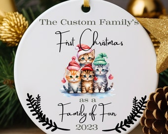 First Christmas as Family of Four, Baby's First Christmas, Christmas Otter, Christmas Gift, Ornament Gift, Kitten Family