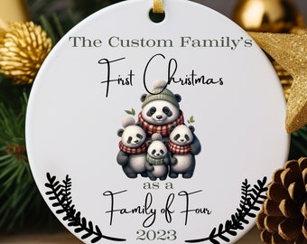 First Christmas as Family of Four, Baby's First Christmas, Christmas Otter, Christmas Gift, Ornament Gift, Panda Family2