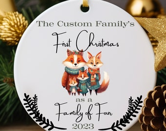 First Christmas as Family of Four, Baby's First Christmas, Christmas Otter, Christmas Gift, Ornament Gift, Fox Family