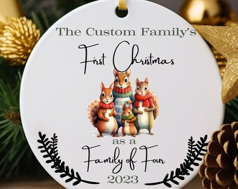 First Christmas as Family of Four, Baby's First Christmas, Christmas Otter, Christmas Gift, Ornament Gift, Squirrel Family