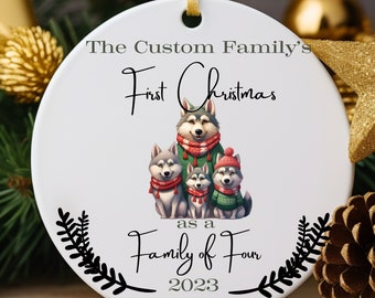 First Christmas as Family of Four, Baby's First Christmas, Christmas Otter, Christmas Gift, Ornament Gift, Wolf Family