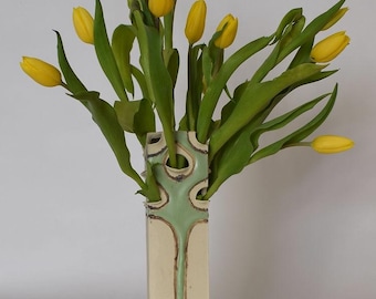 Art Nouveau Tulipiere Vase - Handcrafted Ceramic Flower Holder, Glazed Stoneware
