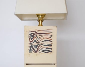 2 Square Hand-Painted Ceramic Table Lamp | Geometric Iron Oxide Design | Unglazed Stoneware Base | Artisan Made USA Lighting