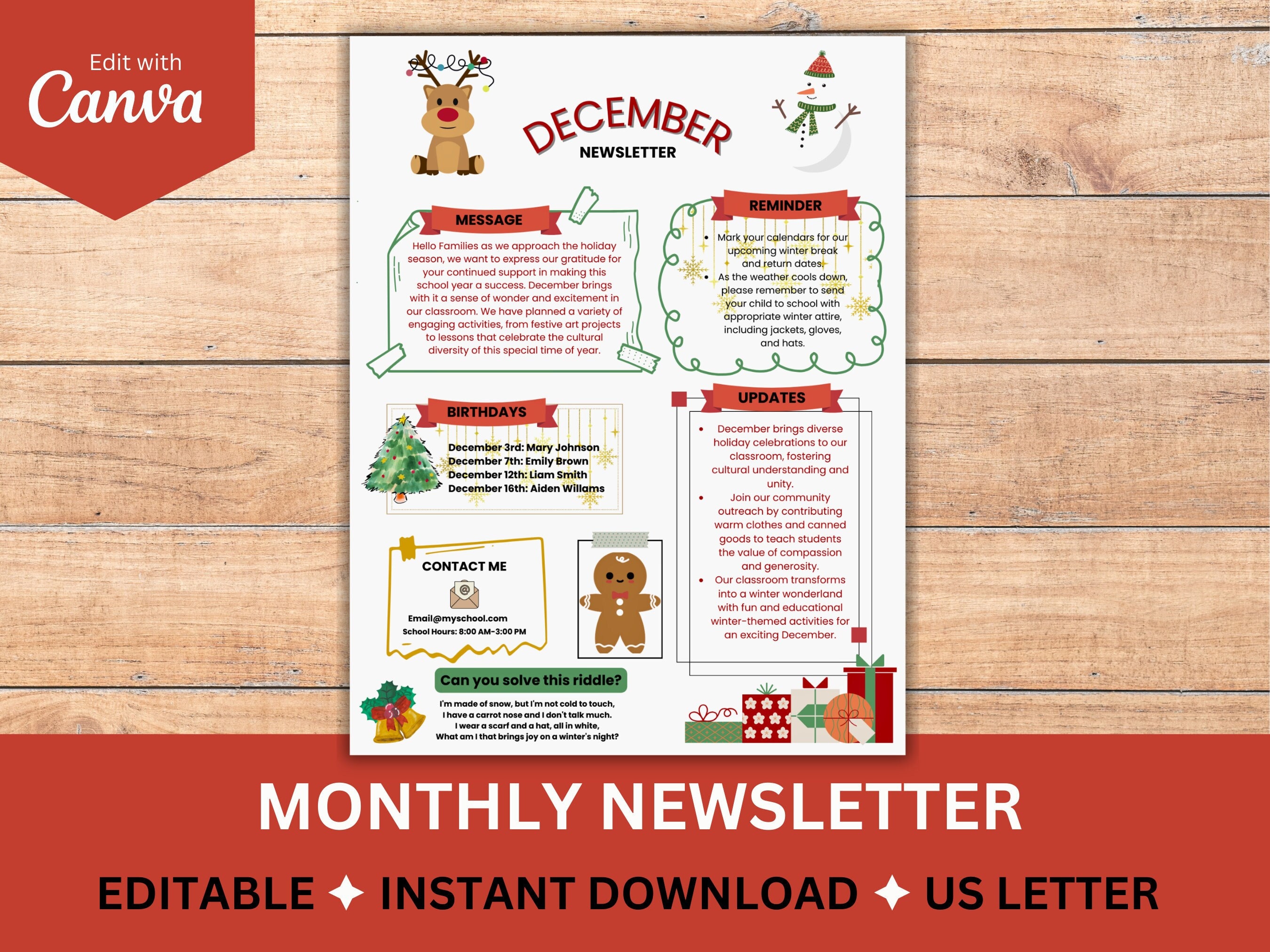 December Newsletter Template, Monthly Newsletter, Christmas Newsletter December Newsletter Template, Monthly Newsletter, Christmas Newsletter
