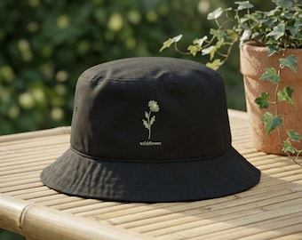 Little Wildflower Embroidered Toddler Bucket Hat | Cottagecore Kids Sun Hat | Baby Shower Gift | Nature Child Gift
