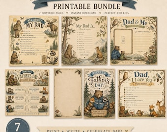 Father's Day Printable Bundle | Boho Woodland Kids Fill-In Gift for Dad | Instant Download