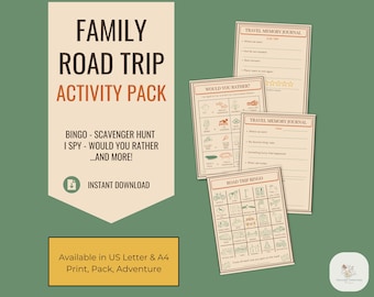 Kids Road Trip Activity Pack | Car Games, Scavenger Hunt, Memory Journal (Digital Download)