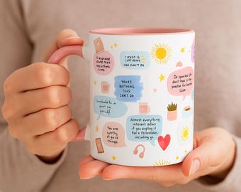 Hand Drawn Watercolor Coffee Mug | Inspirational Quote Mug | Cute Gift for Coffee Lovers | Motivational Drinkware