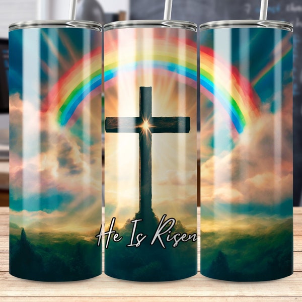 He Is Risen Easter Sublim - Sublimation Digital, 20 oz Tumbler Easter Wrap, Christian Tumbler Digital Wrap, Instant Download Png File