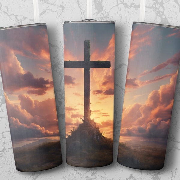 Christian Cross Sublimation Digital Design, 20 oz Skinny Tumbler Wrap, Christianity Digital Wrap, Cross Cup Wrap Instant Download Png File