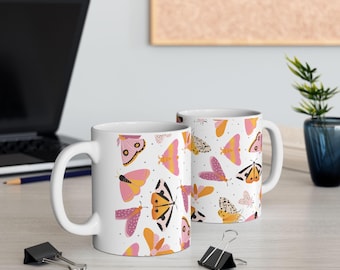 Moth Pattern Ceramic Mug - Coffee Cup