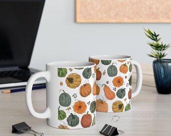Watercolor Pumpkin Ceramic Mug - Fall Coffee Cup