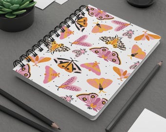Moth Pattern Spiral Notebook | Pink and Orange Journal