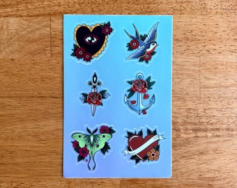 Traditional Tattoo Sticker Sheet - 6 Stickers