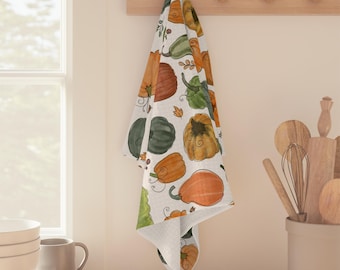 Watercolor Pumpkin Dish Towel - Fall Kitchen Decor