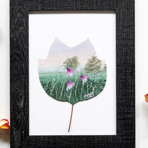 Nature-Inspired Acrylic Painting, Original Art, Framed “Morning Dew” on Preserved Tulip Tree Leaf, Unique Gift, Home Decor