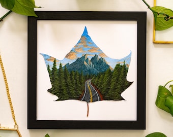 Real Leaf Acrylic Painting, Nature-Inspired Art, Framed “Mountain Calling” Painting on Preserved Sycamore Leaf, Unique Gift, 8 Inches Framed