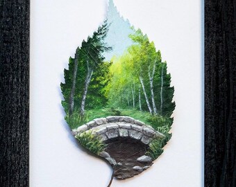 Nature-Inspired Acrylic Painting, Original Artwork, Framed “Spring’s Welcome” Painting on Preserved Elm Leaf, Unique Gift, Home Decor