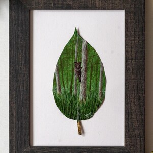 Nature-Inspired Acrylic Painting, Original Art, Framed “Climbing Cub” on Preserved Philodendron Leaf, Unique Gift, Home Decor
